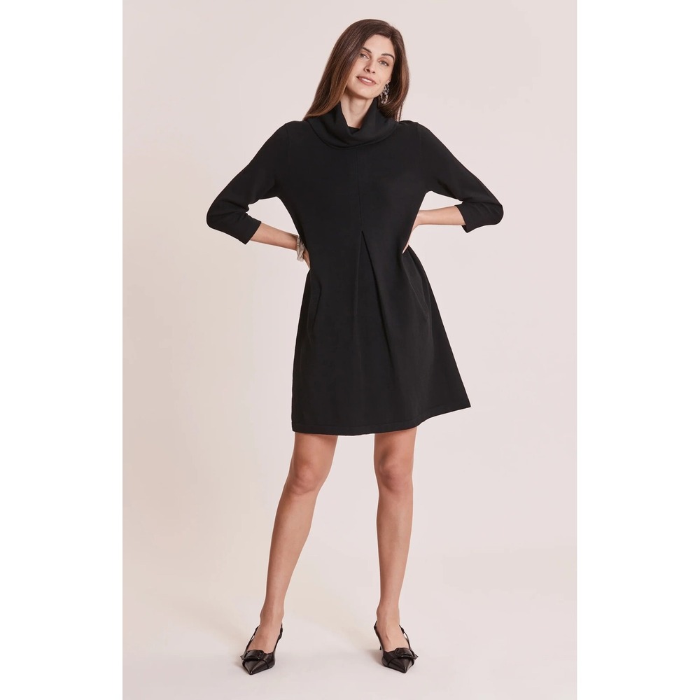TYLER BOE | Kim Cowl Neck Dress Women XL Black Cotton Cashmere Knit Pockets